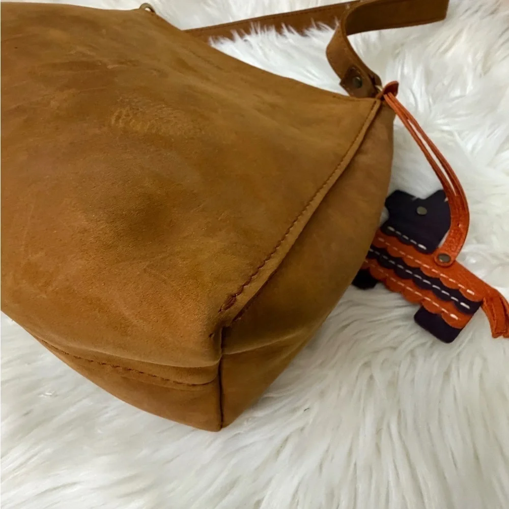Portland Leather Tan Triangle Shoulder Bag with Charm